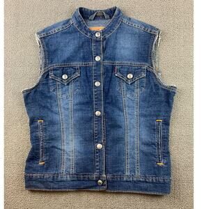 Levi's Easy Ryder Jacket Size M Blue Wash Trucker Denim Vest DIY Cut Off Sleeve